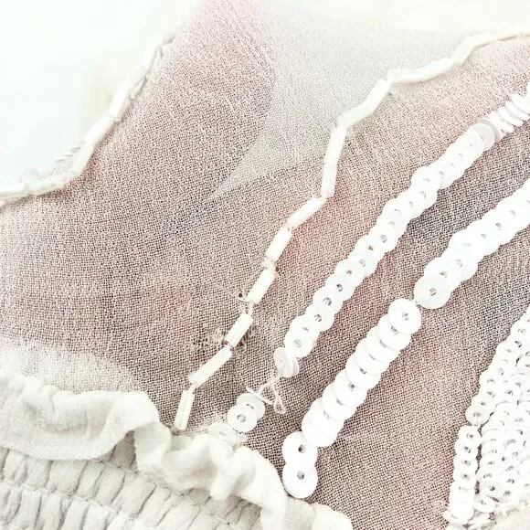 RETROFETE CHLOE EMBELLISHED SILK CHIFFON‎ DRESS WHITE XS - Picture 4 of 14